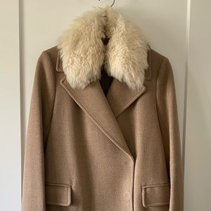 Wool coat with real lamb fur trim size 38